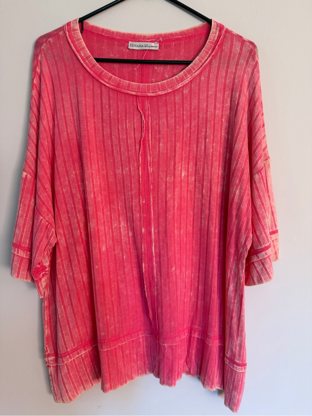 NWOT Zenana Outfitters Washed Pink Ribbed Oversized Dolman Top S/M